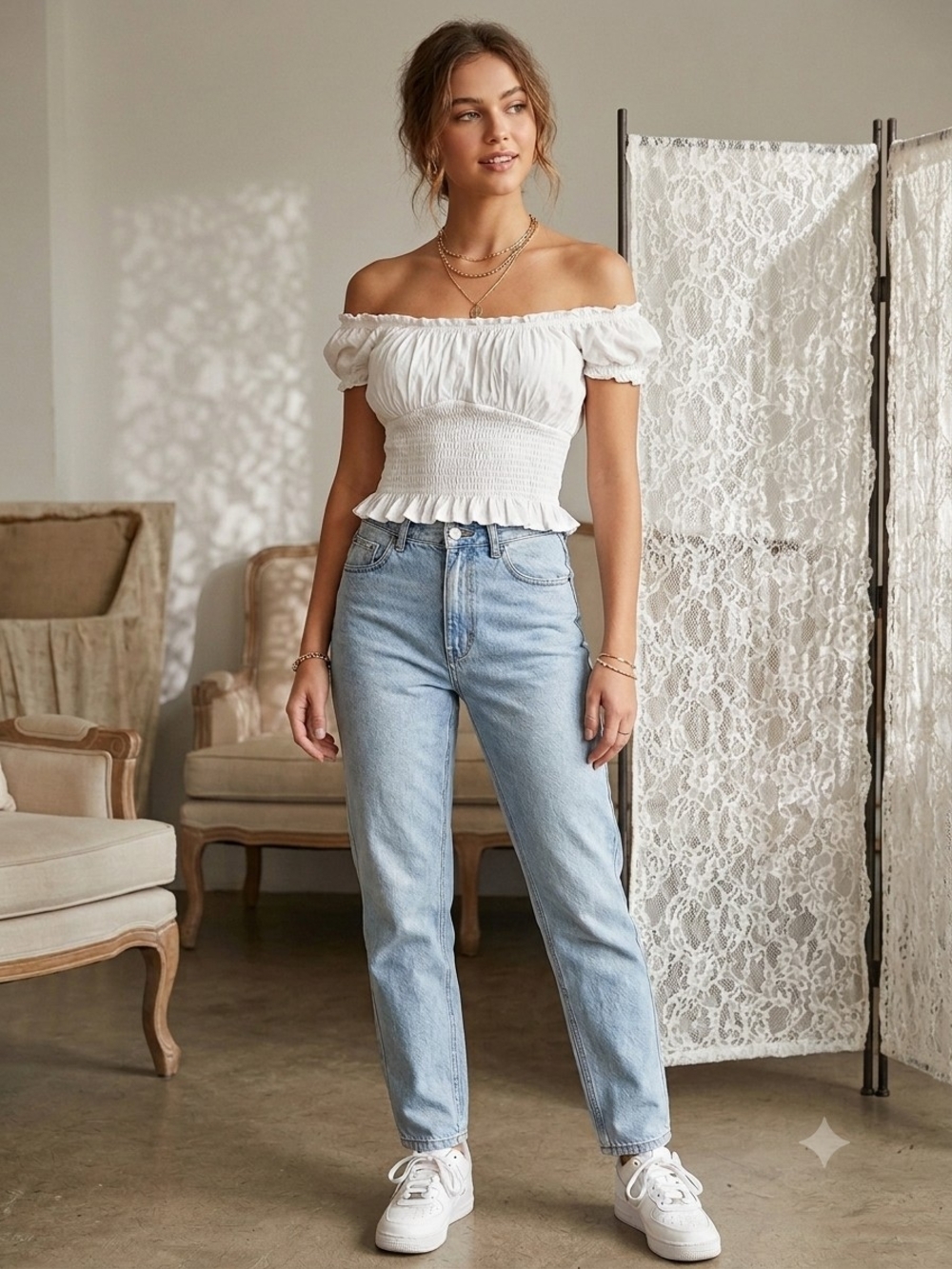 Hollister White Off-Shoulder Smocked Peplum Top